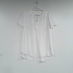 BNWT Pleione Split Collar Ruffle Sleeve Blouse Ivory White Size Small